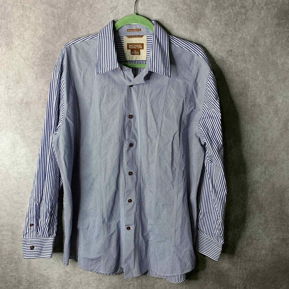 MICHAEL Michael Kors Button Up Shirt Mens XL Blue Striped Long Sleeves Collared‎